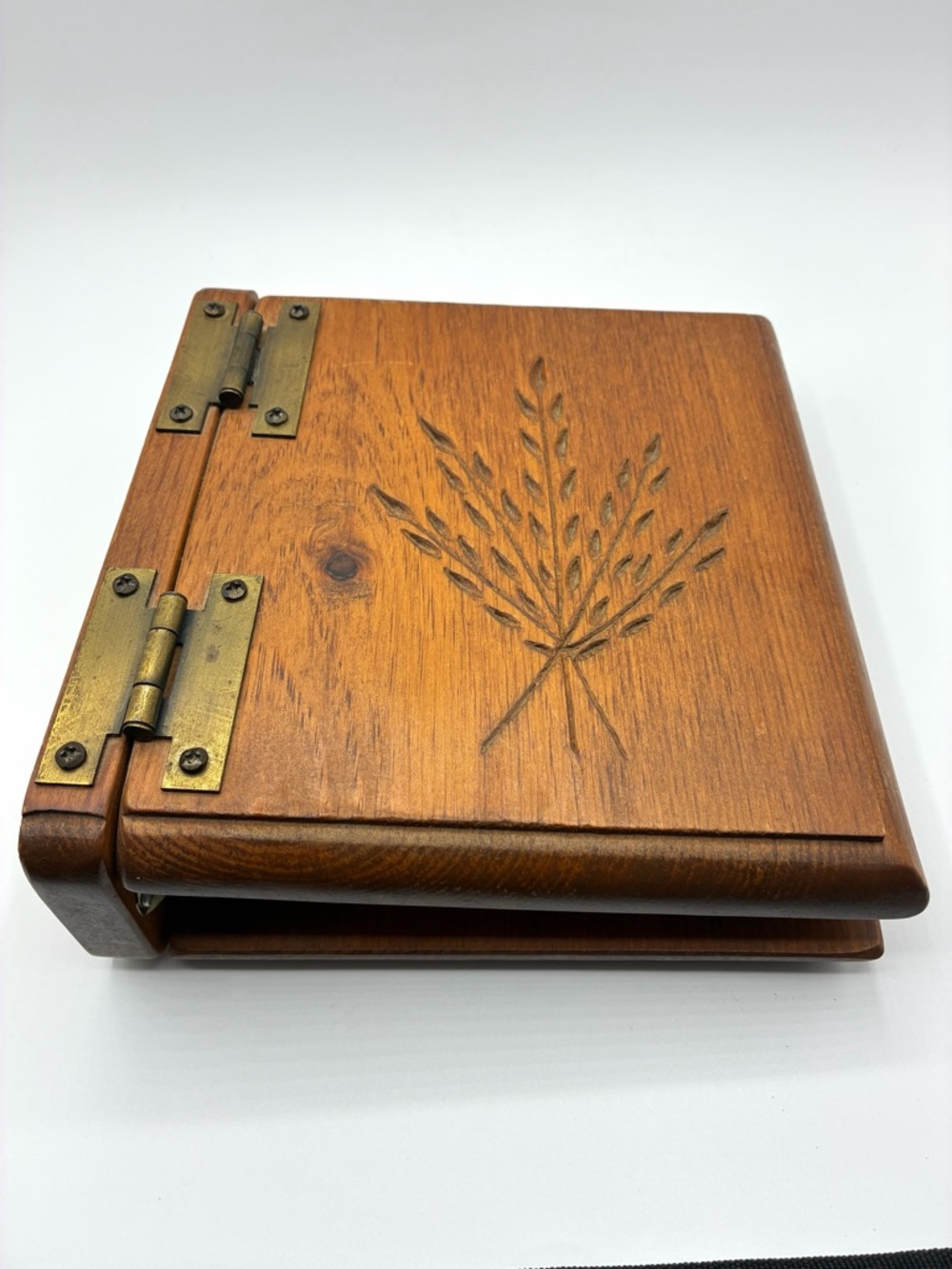 Vintage Wood Recipe Album Photo Binder Carved Wheat Rustic Farmhouse Kitchen